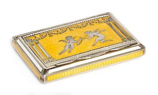 * An Austrian Silver and Enamel Cigarette Case, Maker's Mark Obscured, Vienna, Late 19th/Early 20th Century, the lid depictin