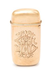 An American Rose Gold Vesta Case, Tiffany & Co., New York, NY, the exterior with an engraved monogram to each side.