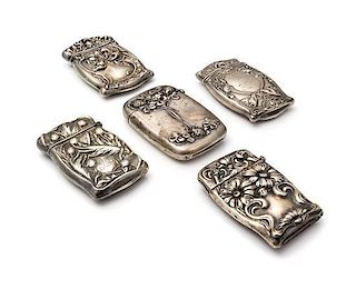A Collection of Five American Silver Vesta Cases, Various Makers, comprising an example by William B. Kerr & Co., Newark, NJ 