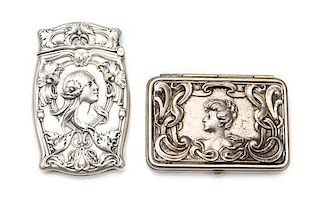 An American Silver Vesta Case, Gorham Mfg. Co., Providence, RI, 1907, the case worked with Art Nouveau style floral and vine 