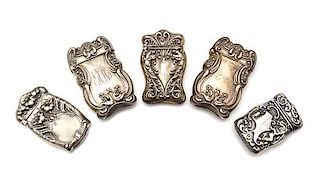 A Collection of Five American Silver Vesta Cases, Various Makers, comprising a pair with Art Nouveau style borders; an exampl