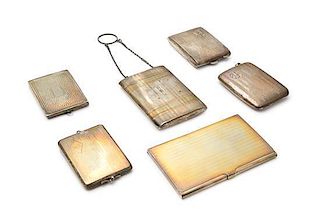 A Collection of Six Silver And Silver-Plate Cases, Various Makers, comprising a silver cigarette case with 14 karat gold inla