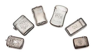 A Collection of Six Silver Vesta Cases, Various Makers, comprising a Victorian example with a monogrammed case, Deakin & Fran