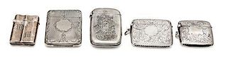 A Collection of Five Silver Vesta Cases, Various Makers, comprising a Victorian example, F.H.M., Birmingham, 1872 the case wo