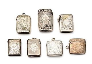 A Collection of Six Silver-Plate Smoking Articles, Various Makers, comprising four vesta cases and two cigarette cases.