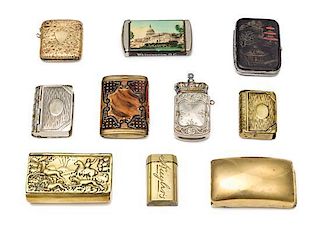 A Collection of Ten Mixed-Metal Boxes, Various Makers, comprising five vesta cases, three snuff boxes and two smaller snuff b