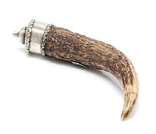 An American Silver-Mounted Scent Horn, , the silver cap having C-scroll banded edges surmounting a horn.