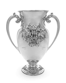 An American Silver Two-Handled Vase, Redlich & Co., New York, NY, of baluster form, the body centered with a satyr mask among