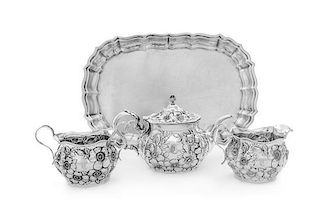 * An American Silver Three-Piece Tea Service, Whiting Mfg. Co., New York, NY, comprising a teapot, a creamer and a covered su