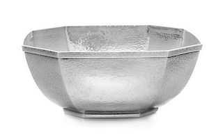 An American Silver Bowl, Gorham Mfg. Co., Providence, RI, 1915, of octagonal form with a spot-hammered finish, monogrammed DB