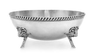 An American Silver Bowl, Gorham Mfg. Co., Providence, RI, 1927, of circular form with a gadrooned rim, raised on monoped hoof