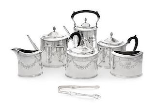 * An American Silver Six-Piece Tea and Coffee Service, Sweetser Co. for Shreve, Crump & Low Co., Boston, MA, comprising a wat