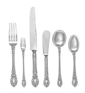 An American Silver Flatware Service, Lunt Silversmiths, Greenfield, MA, Charles II pattern, comprising: 18 dinner knives 18 b