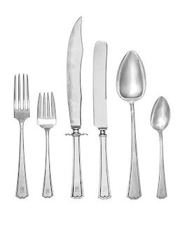 An American Silver Flatware Service, Alvin Mfg. Co., Providence, RI, Chippendale pattern, comprising: 6 dinner knives 6 butte