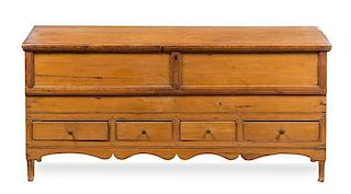 An American Pine Mule Chest Height 22 1/2 x width 49 x depth 16 inches.