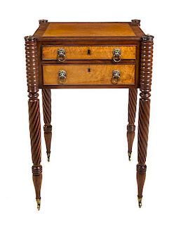 * A Federal Mahogany and Maple Work Table Height 30 1/2 x width 20 1/2 x depth 18 1/4 inches.