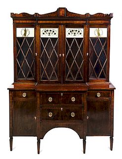 * A Federal Style Mahogany Breakfront Bookcase Height 93 x width 64 x depth 20 1/2 inches.