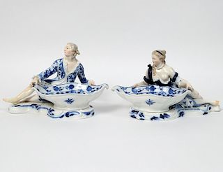 PAIR OF MEISSEN PORCELAIN FIGURAL SWEET MEAT DISHES