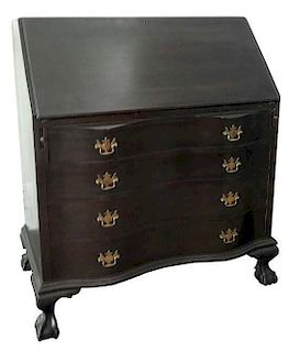 An American Chippendale Style Mahogany Slant Front Desk Height 42 x width 38 x depth 21 1/2 inches.