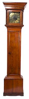 An American Pine Tall Case Clock Height 77 x width 17 x depth 9 1/2 inches.