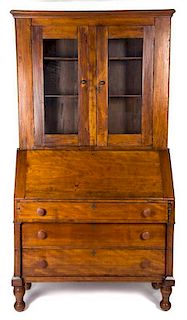 An American Country Style Pine Secretary Bookcase Height 79 x width 42 x depth 19 1/2 inches.