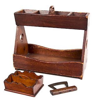 An American Primitive Style Wood Tool Box Height 17 1/2 x width 20 1/2 x depth 10 1/2 inches.
