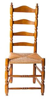 A Ladder Back Side Chair with Rush Seat Height 42 1/2 inches.