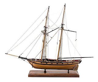 A Two-Masted Wood Model of a Ship Height 25 inches.