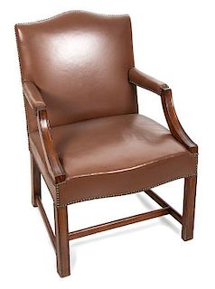 A George II Style Mahogany Library Chair Height 37 inches.