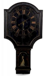 A George III Black and Gilt Tavern Clock Height 59 x width 31 inches.