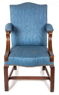 A George II Style Mahogany Open Armchair Height 38 inches.