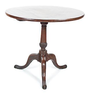 A George II Style Mahogany Tilt-Top Table Height 27 x diameter 32 inches.