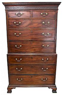 A George III Style Mahogany Chest-on-Chest Height 72 1/2 x width 45 x depth 21 1/2 inches.