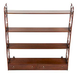 A George III Style Mahogany Hanging Etagere Height 33 x width 32 x depth 6 1/2 inches.