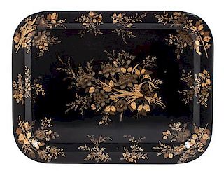A Victorian Ebonized Tole Tray Length 26 x width 20 1/4 inches.