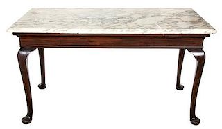 A George I Style Marble Top Mohogany Console Table Height 33 1/2 x width 60 x depth 28 inches.
