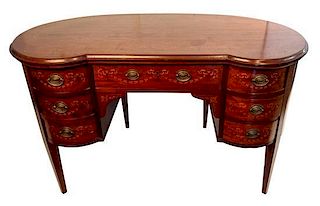 An Edwardian Style Marquetry Writing Desk Height 30 x width 50 x depth 28 inches.
