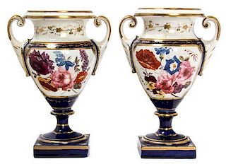 A Pair of English Porcelain Urns Height 7 1/2 inches.