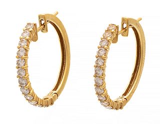 Gold And Diamonds Hoop Earrings 5.9g 1 Pair