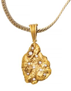 Gold Nugget With Diamonds Pendant L 1.5" 20.3g