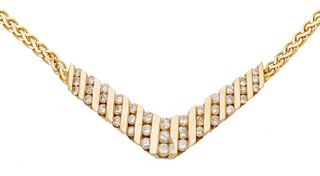 14K Yellow Gold And Diamond Necklace L 16.7" 13.3g