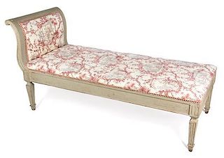A Swedish Gustavian Style Painted Chaise Lounge Height 29 1/2 x width 60 x depth 24 inches.