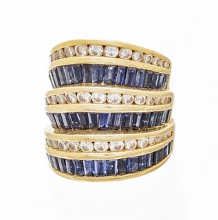Diamond And Sapphire, 18K Gold Ring, Size 5 1/2 16g