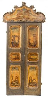 Two Pairs of Venetian Style Painted and Parcel Gilt Doors Height of each 99 1/2 x width 45 3/4 inches.