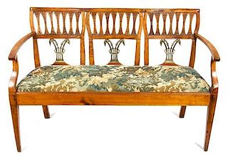 A Directoire Style Triple Back Settee Heigth 34 x width 51 x depth 18 inches.