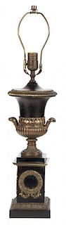 A Louis XV Style Black and Gilt Table Lamp Height overall 25 1/2 inches.