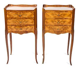 A Pair of Louis XV Style Maquetry Side Tables Height 26 inches.