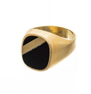 14K Yellow Gold And Black Onyx Man's Ring, Size 10 9g