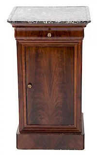 A Louis Philippe Marble Top Mahogany Cabinet Height 29 1/4 x width 16 3/4 x depth 14 1/2 inches.