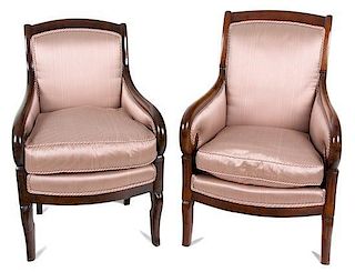 A Pair of Directoire Style Mahogany Bergeres Height 36 inches.